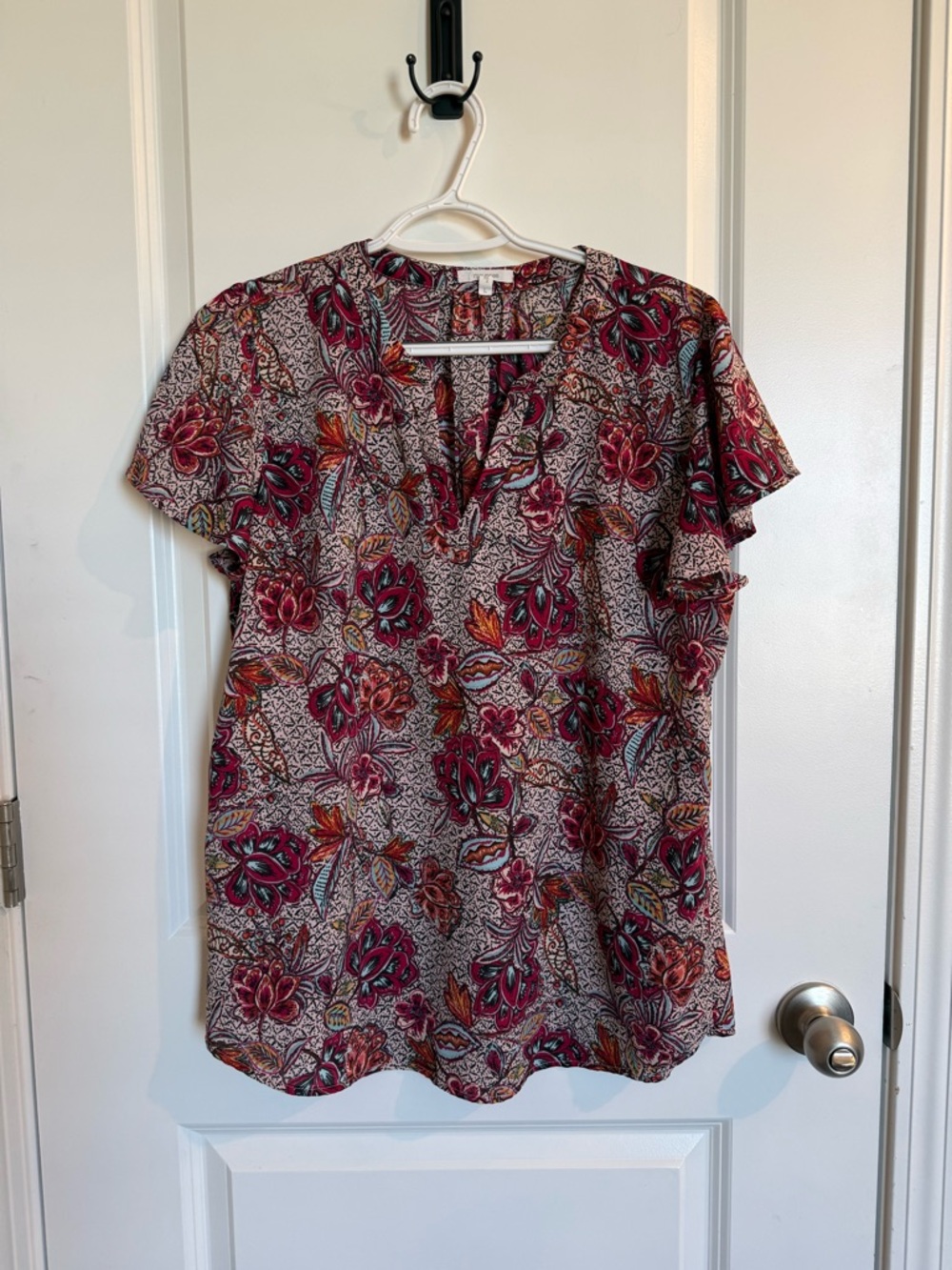 Maurices Floral V-Neck Flutter Sleeve Top